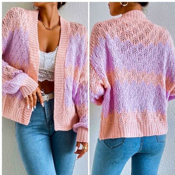 NWT! TWO TONE DROP SHOULDER OPEN FRONT CARDIGAN! - Picture 10 of 15